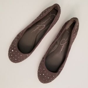Jessica Simpson Gray Suede Studded Ballet Flats